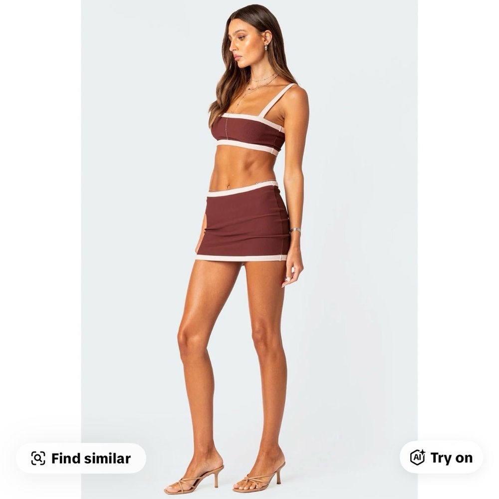 Edikted Burgundy Ribbed Bandeau with Blush Trim | NWT | Size Medium